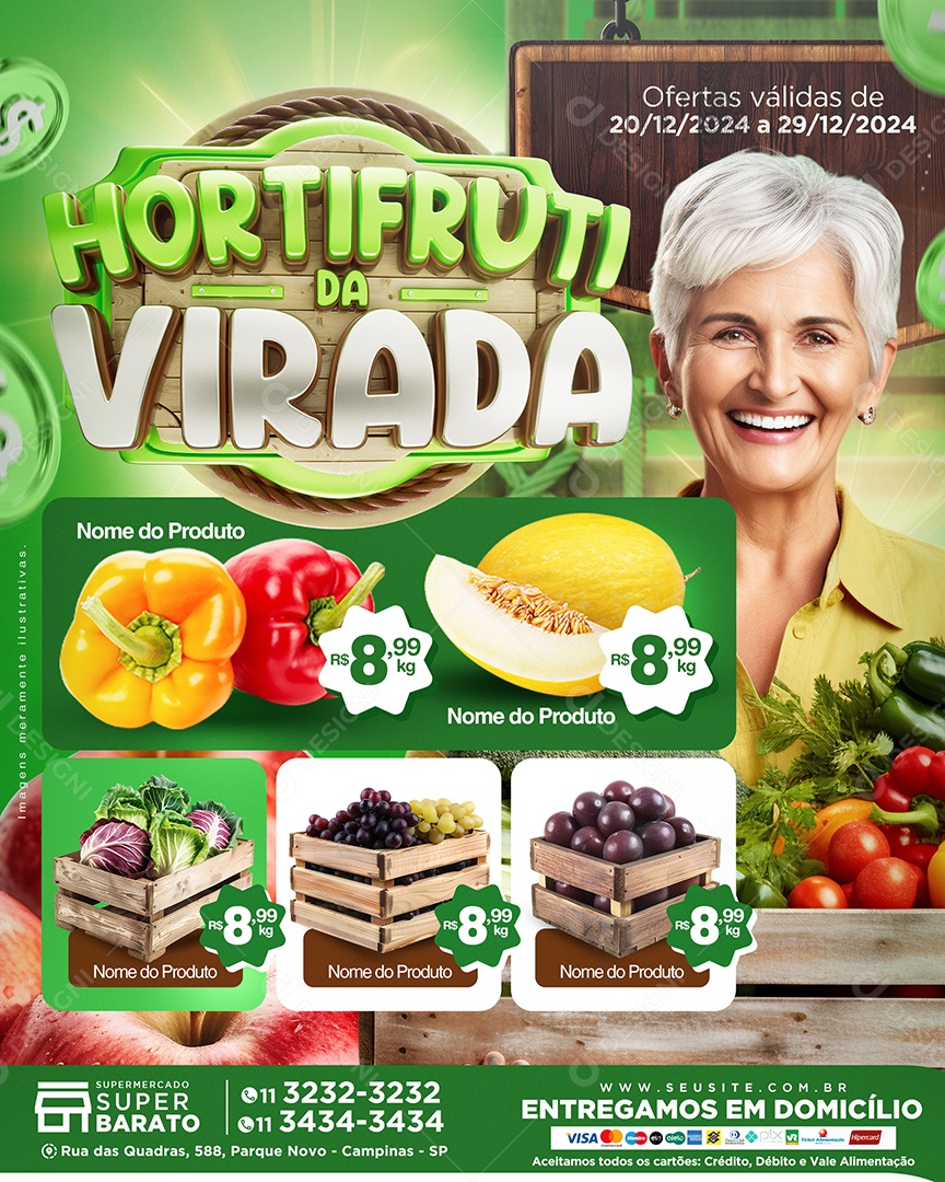 Tabloide Hortifruti da Virada Supermercado Social Media PSD Editável