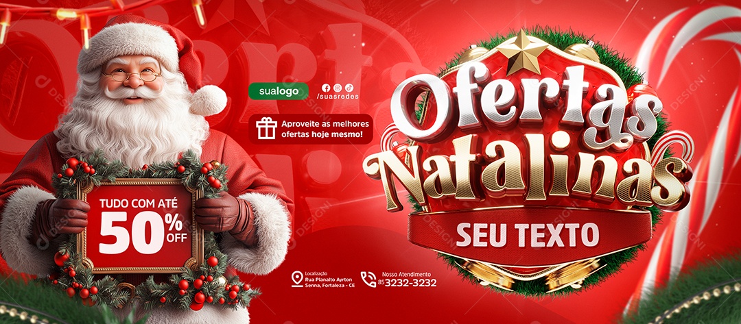 Banner Ofertas Natalinas Supermercado Social Media PSD Editável