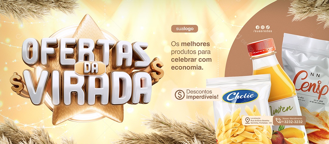 Banner Ofertas Da Virada Supermercado Social Media PSD Editável