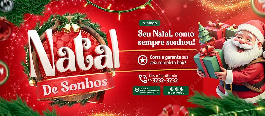 Banner Natal de Sonhos Supermercado Social Media PSD Editável