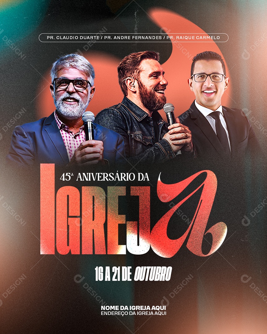 Flyer Evento Gospel Aniversario da Igreja Social Media PSD Editável