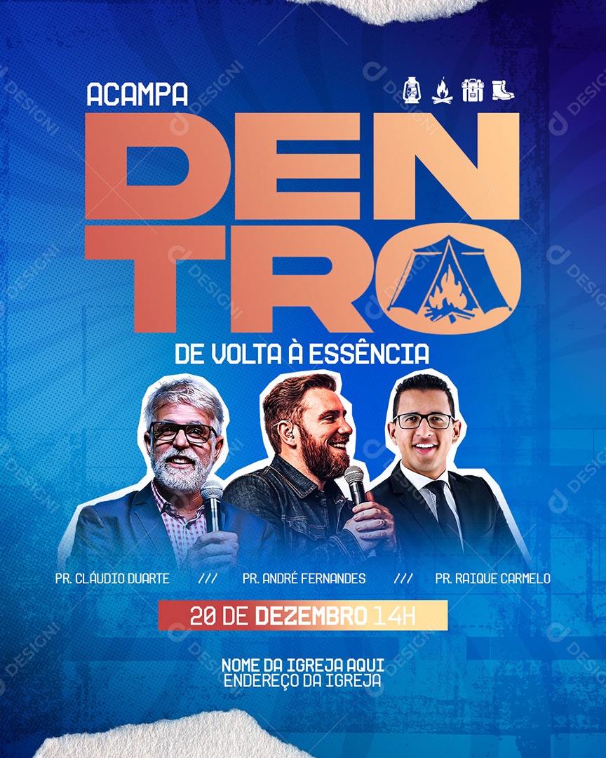 Flyer Evento Gospel Acampa Dentro Social Media PSD Editável