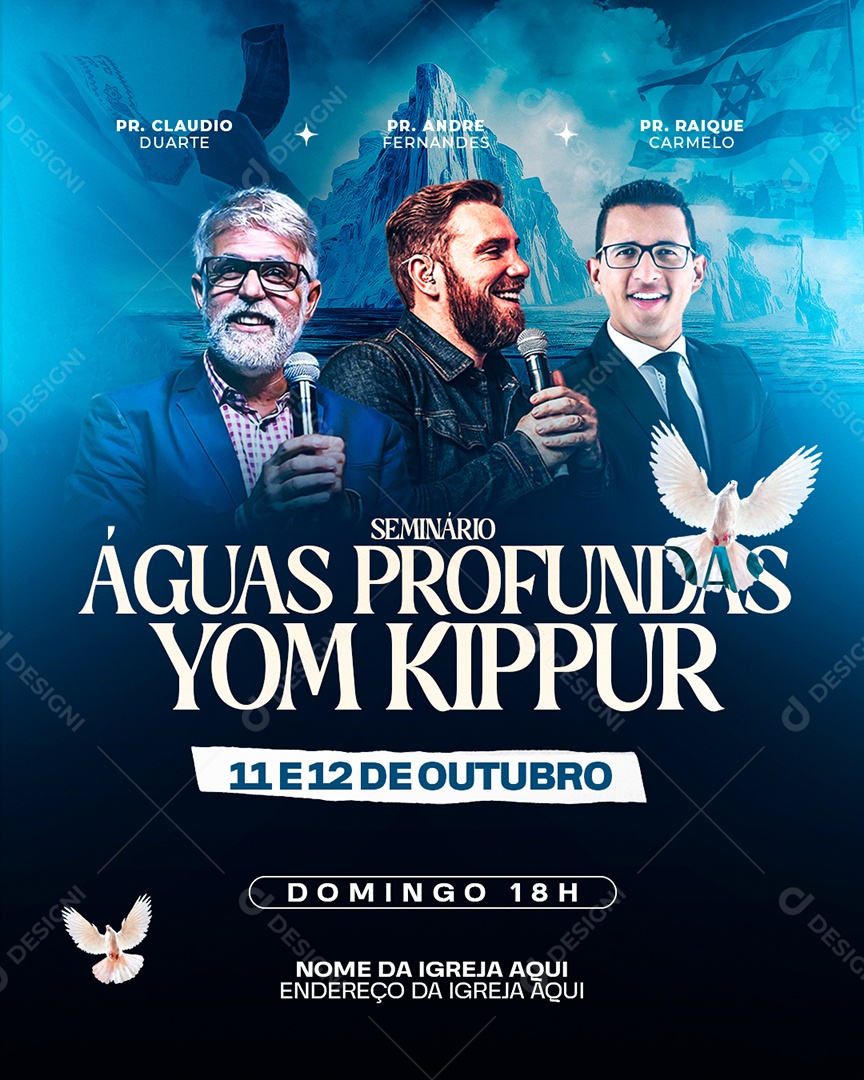 Flyer Evento Gospel Águas Profundas Social Media PSD Editável