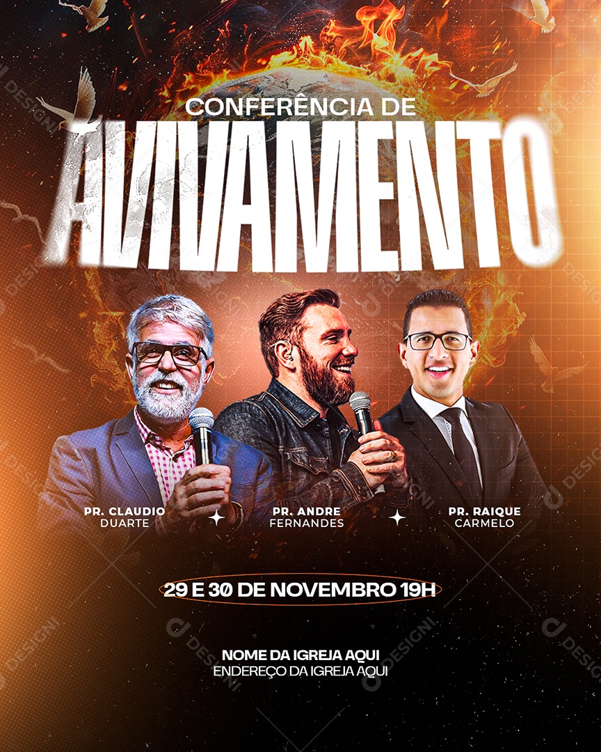 Flyer Evento Gospel Conferencia de Avivamento Social Media PSD Editável