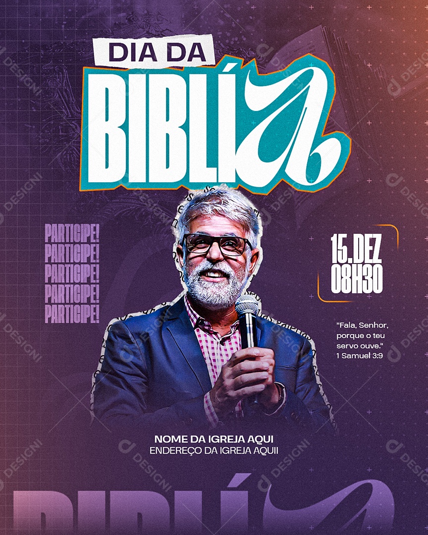 Flyer Evento Gospel Dia da Bíblia Social Media PSD Editável