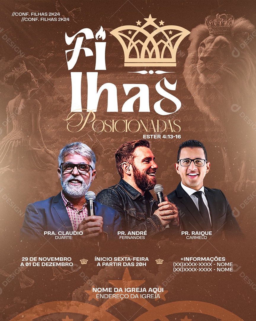 Flyer Evento Gospel Filhas Posicionadas Social Media PSD Editável