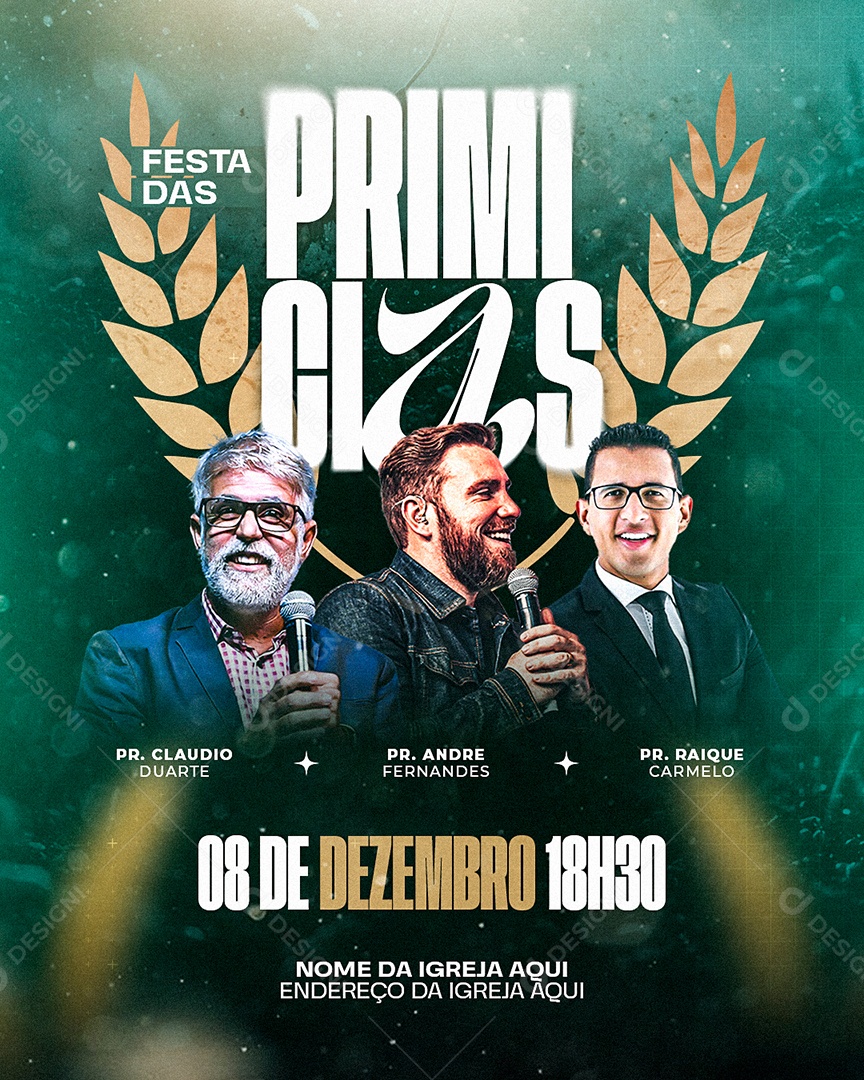 Flyer Evento Gospel Primícias Social Media PSD Editável