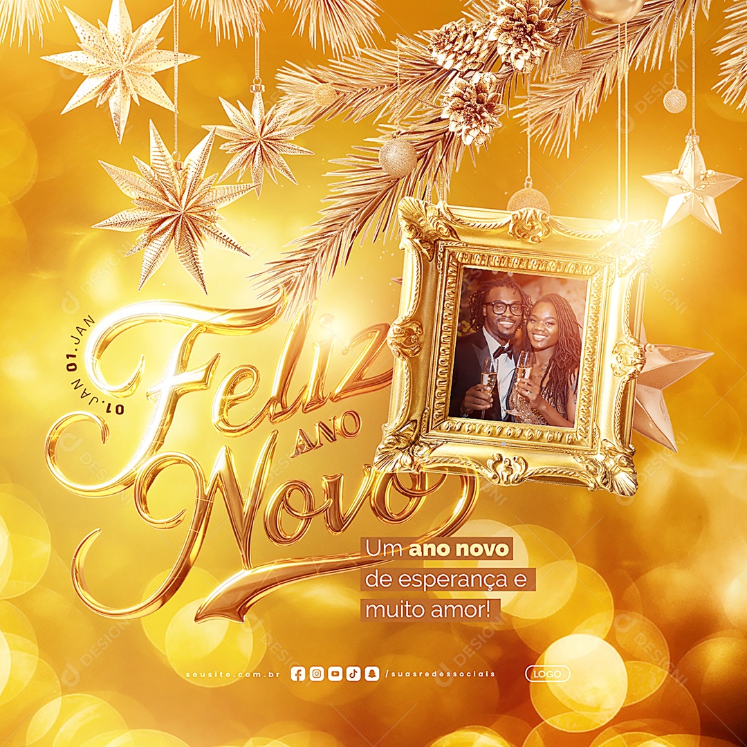 Feliz Ano Novo 01 de Janeiro Um Ano Novo de Esperança Social Media PSD Editável