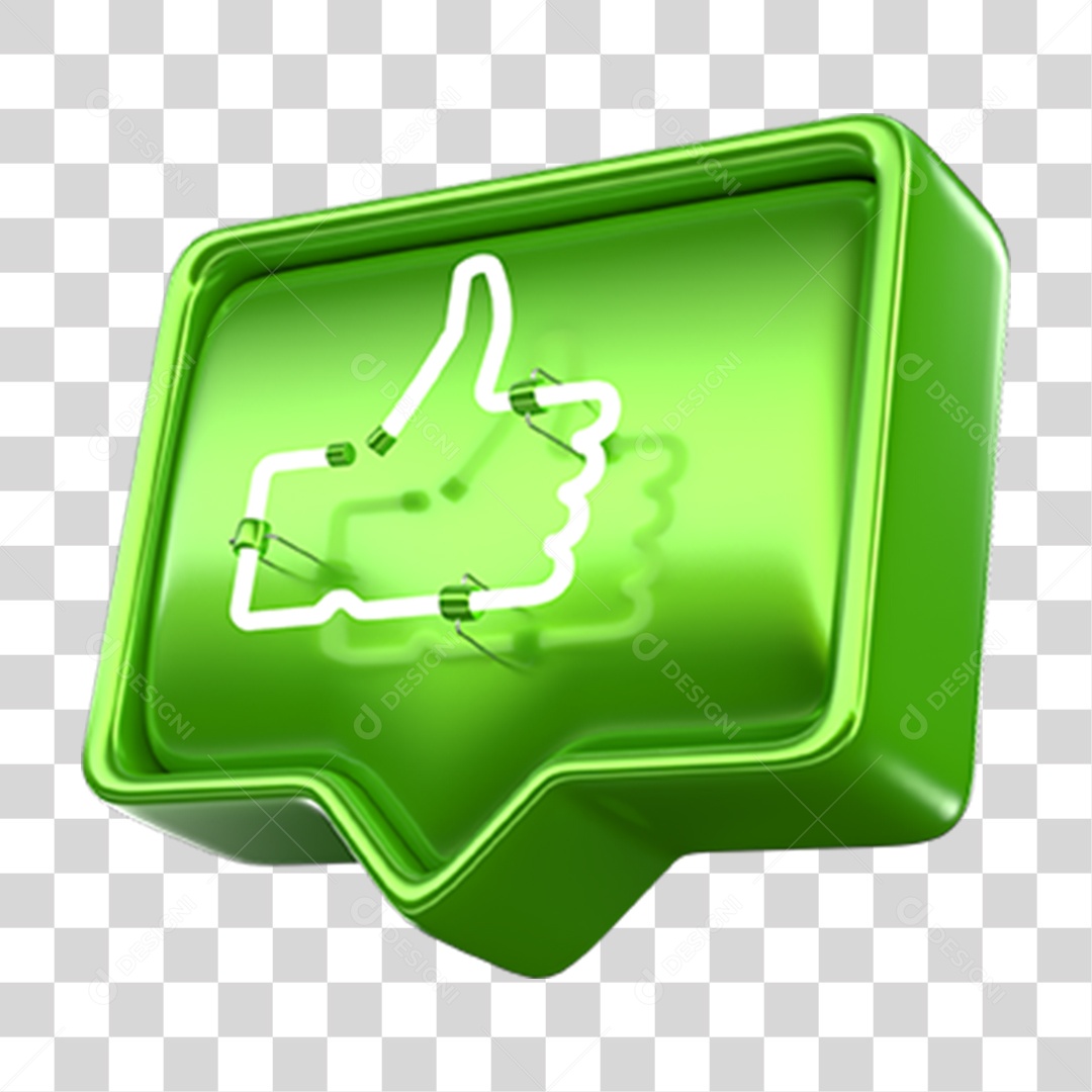 Ícone 3D Balão com Like Neon PNG Transparente