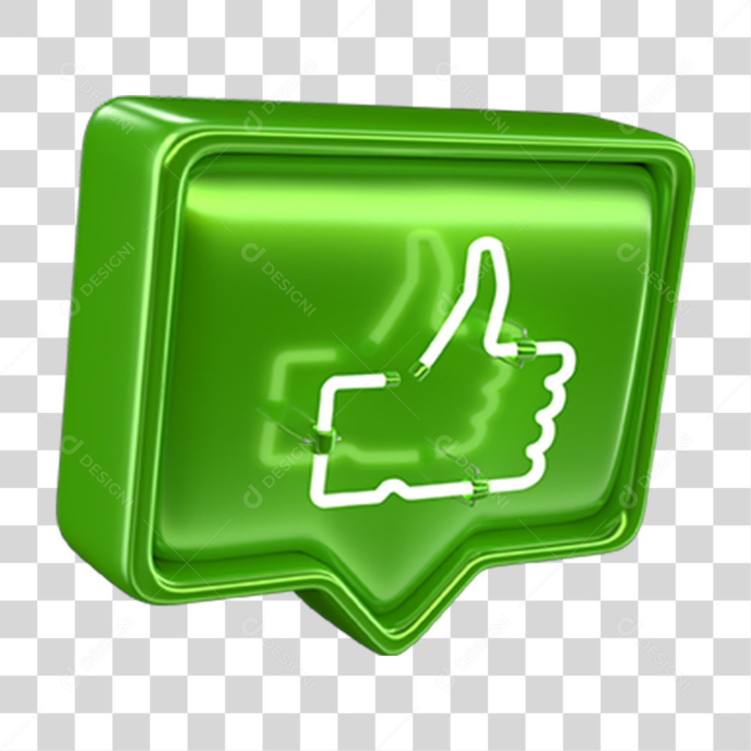 Ícone 3D Balão com Like Neon PNG Transparente