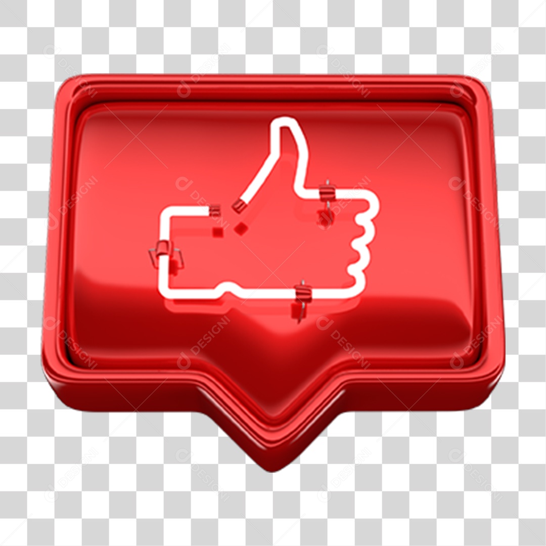 Ícone 3D Balão com Like Neon PNG Transparente