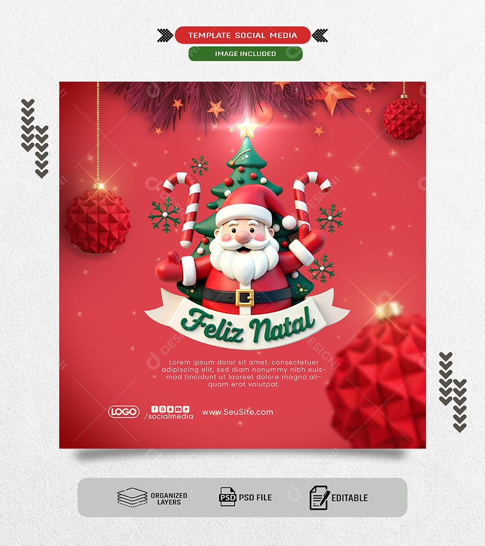 Feliz Natal 25 de Dezembro Temprada de Natal Social Media PSD Editável