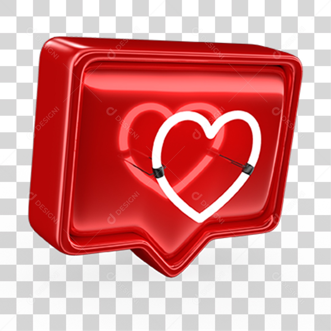 Ícone 3D Balão com Coração PNG Transparente
