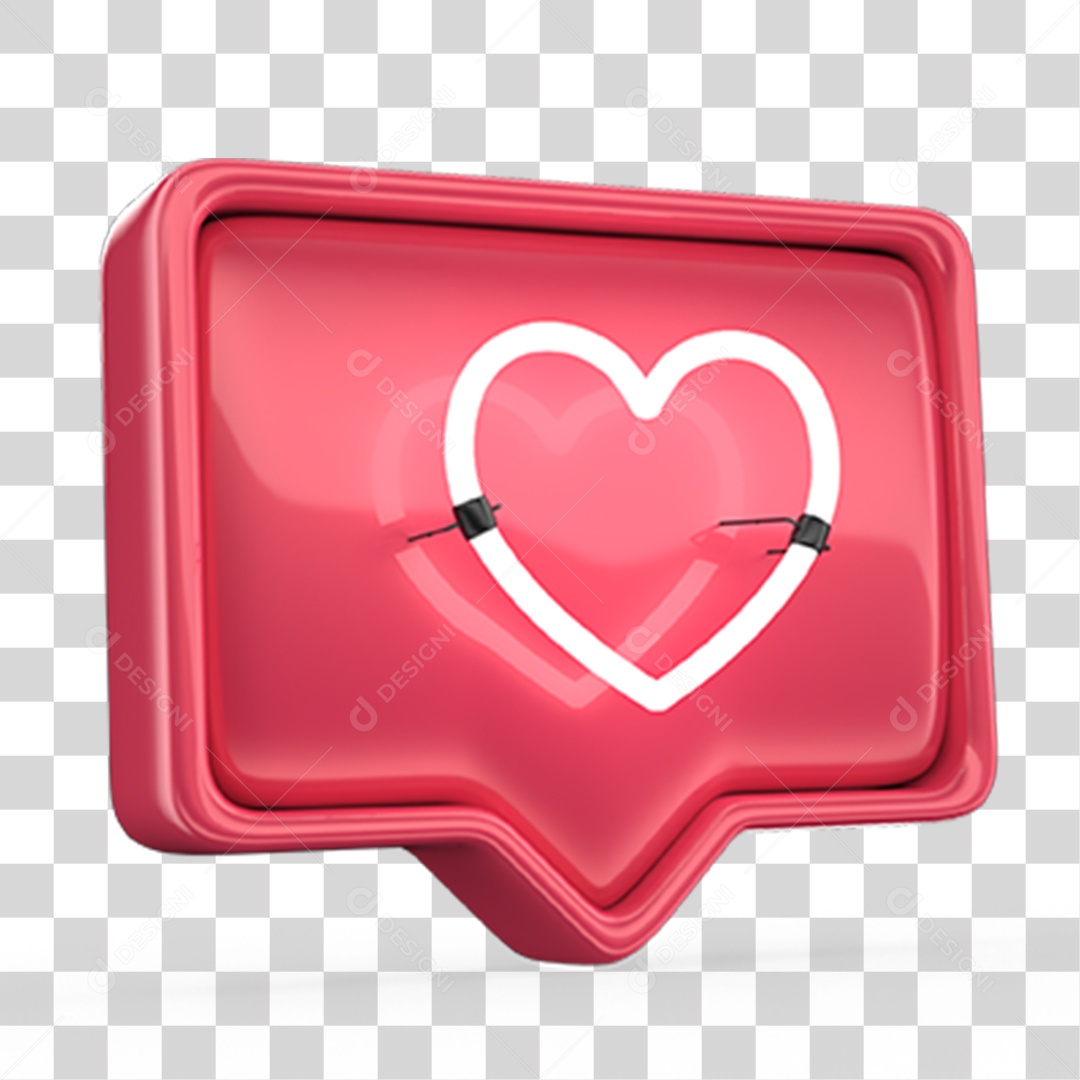 Ícone 3D Balão com Coração PNG Transparente