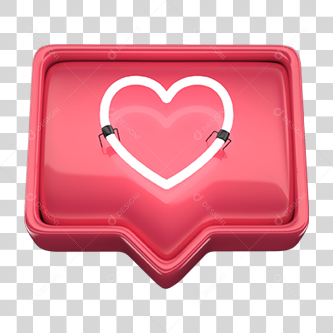 Ícone 3D Balão com Coração PNG Transparente