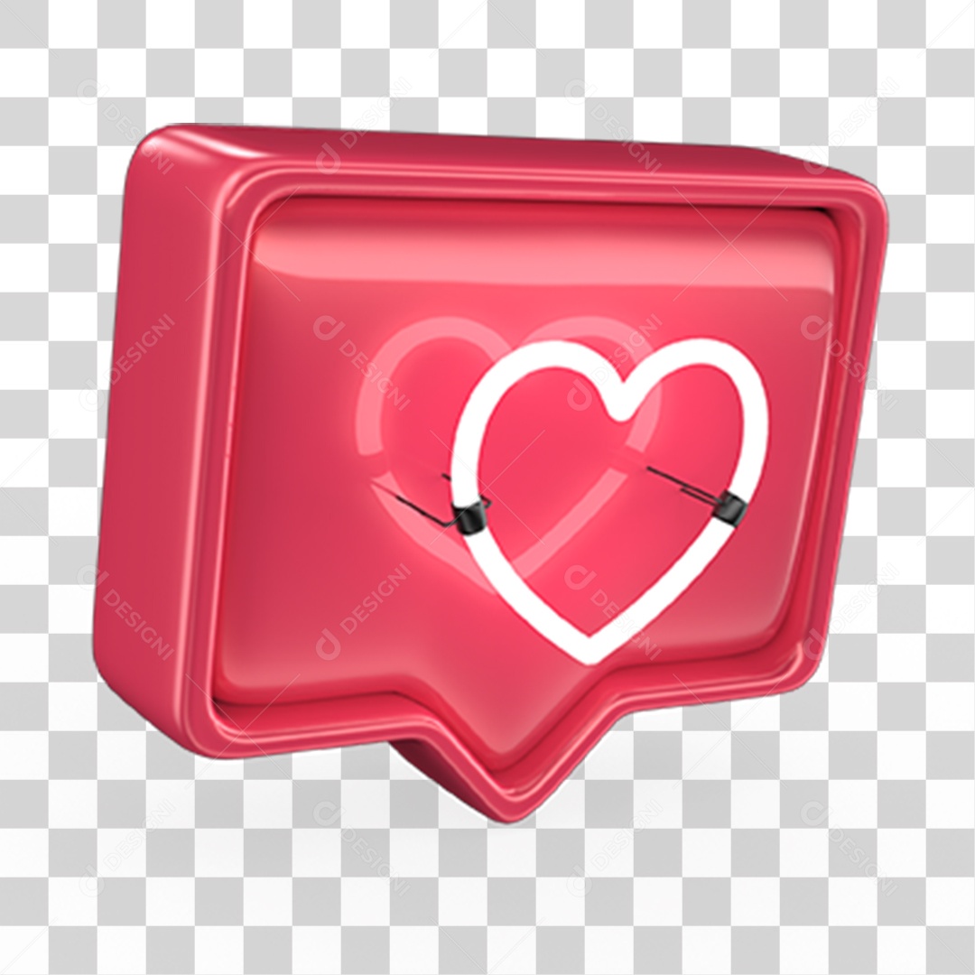 Ícone 3D Balão com Coração PNG Transparente