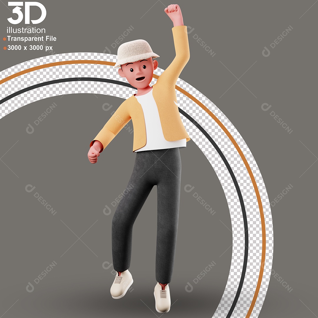 Personagem Feliz Comemorando Elemento 3D para Composição PSD