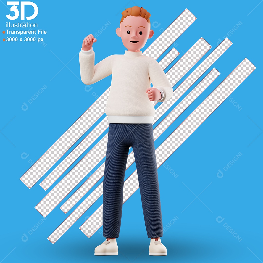 Personagem Feliz Com Um Braço Erguido Elemento 3D para Composição PSD