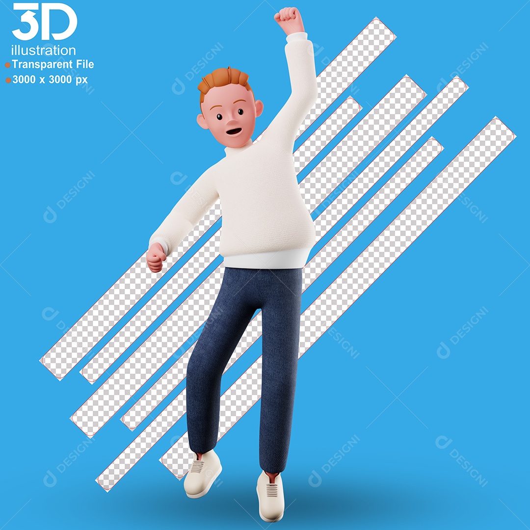 Personagem Feliz Comemorando Elemento 3D para Composição PSD