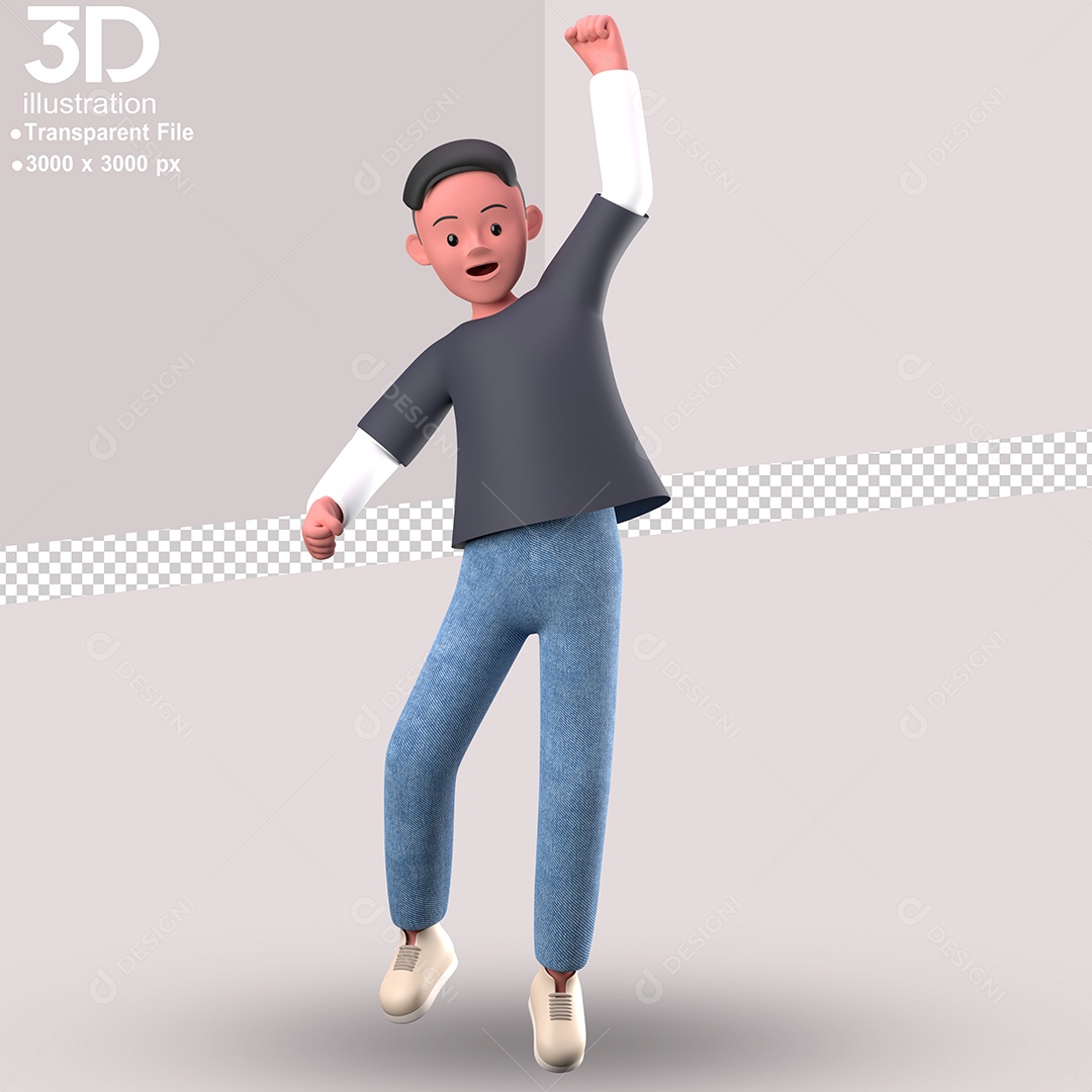 Personagem Feliz Comemorando Com Um Braço Erguido Elemento 3D para Composição PSD