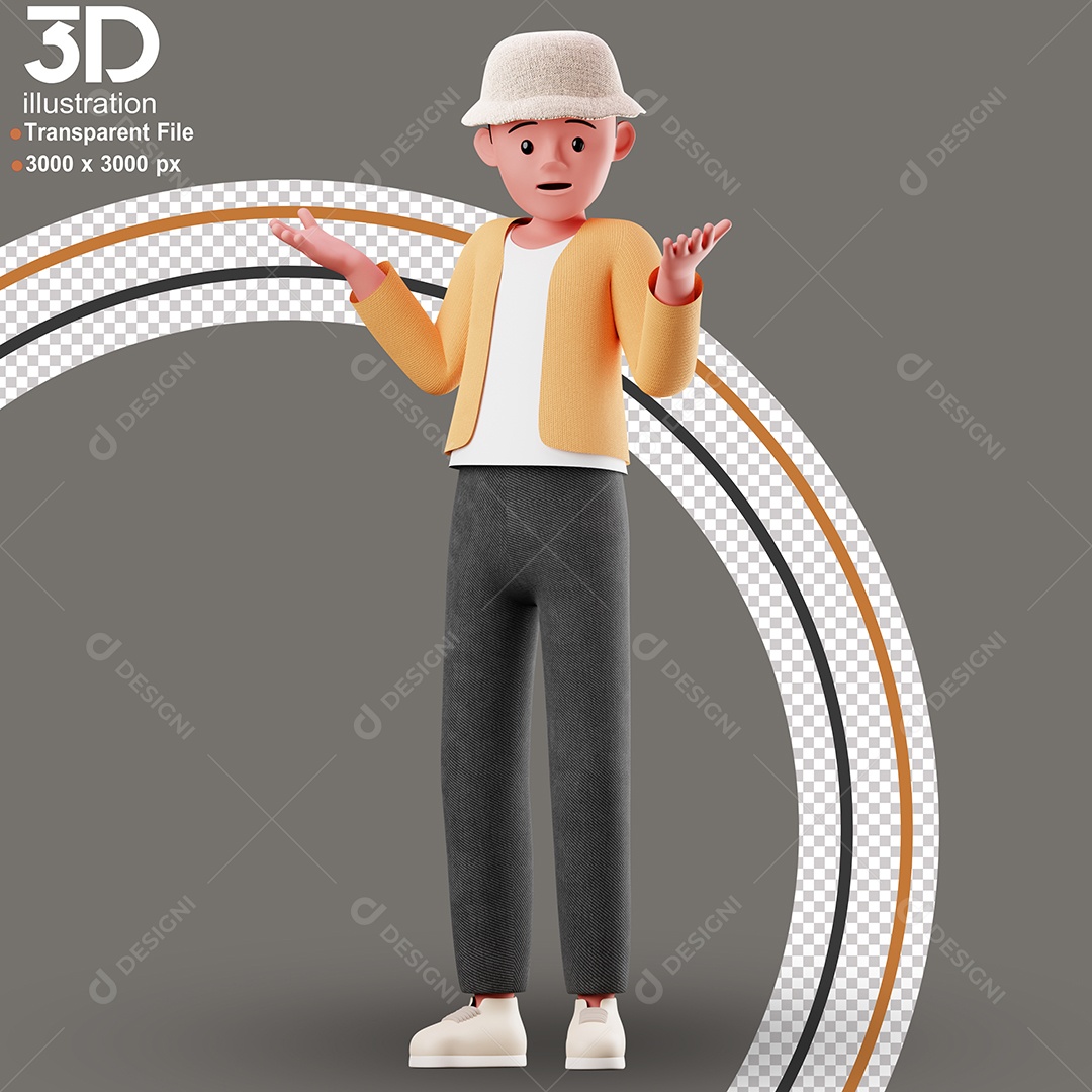 Personagem Com Expressão de Questionamento Elemento 3D para Composição PSD