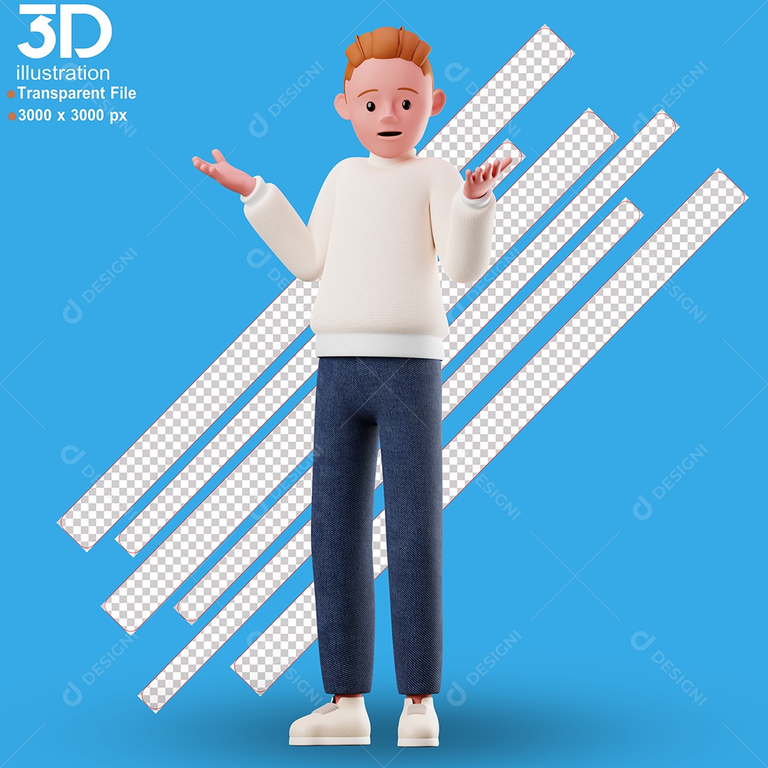 Personagem Com Expressão de Questionamento Elemento 3D para Composição PSD