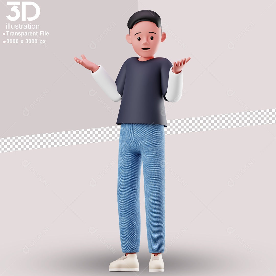 Personagem Com Expressão de Questionamento Elemento 3D para Composição PSD