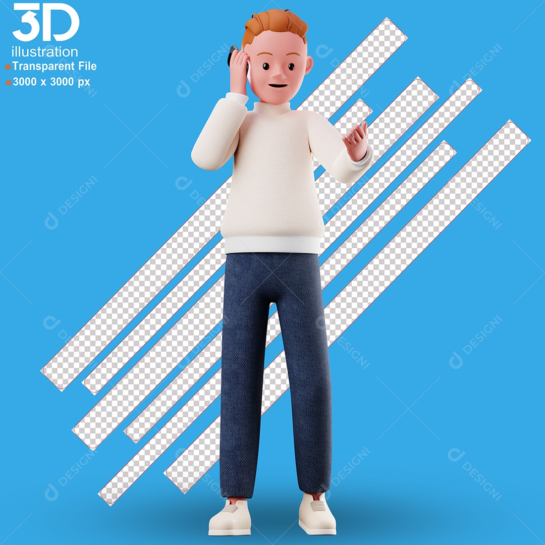 Personagem Falando em Telefone Elemento 3D para Composição PSD