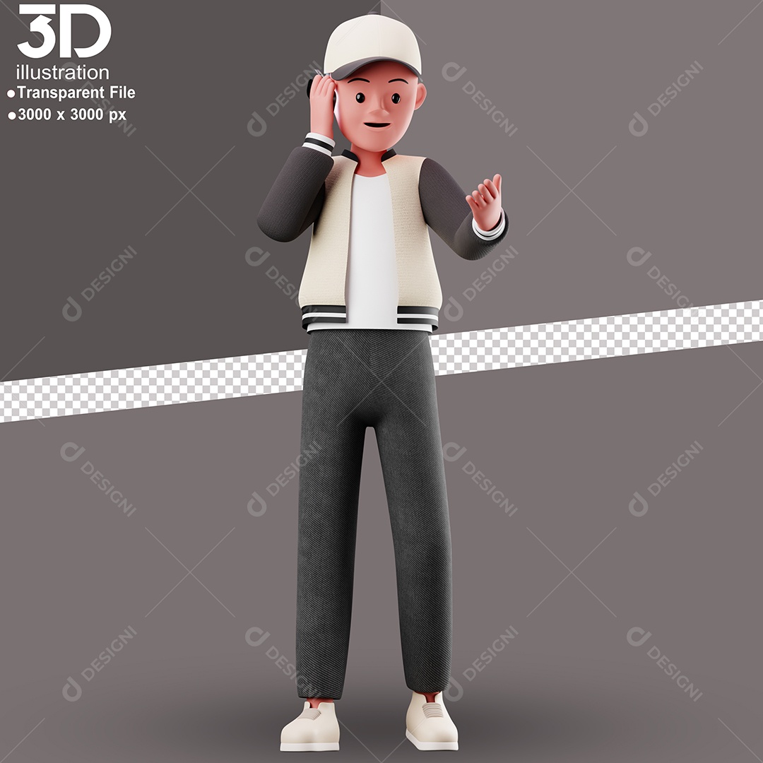 Personagem Falando em Telefone Elemento 3D para Composição PSD