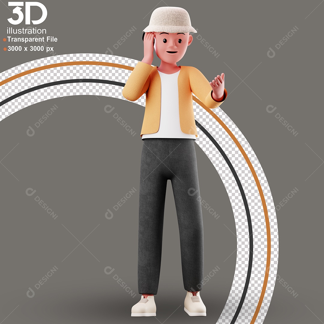 Personagem Feliz Falando em Telefone Elemento 3D para Composição PSD