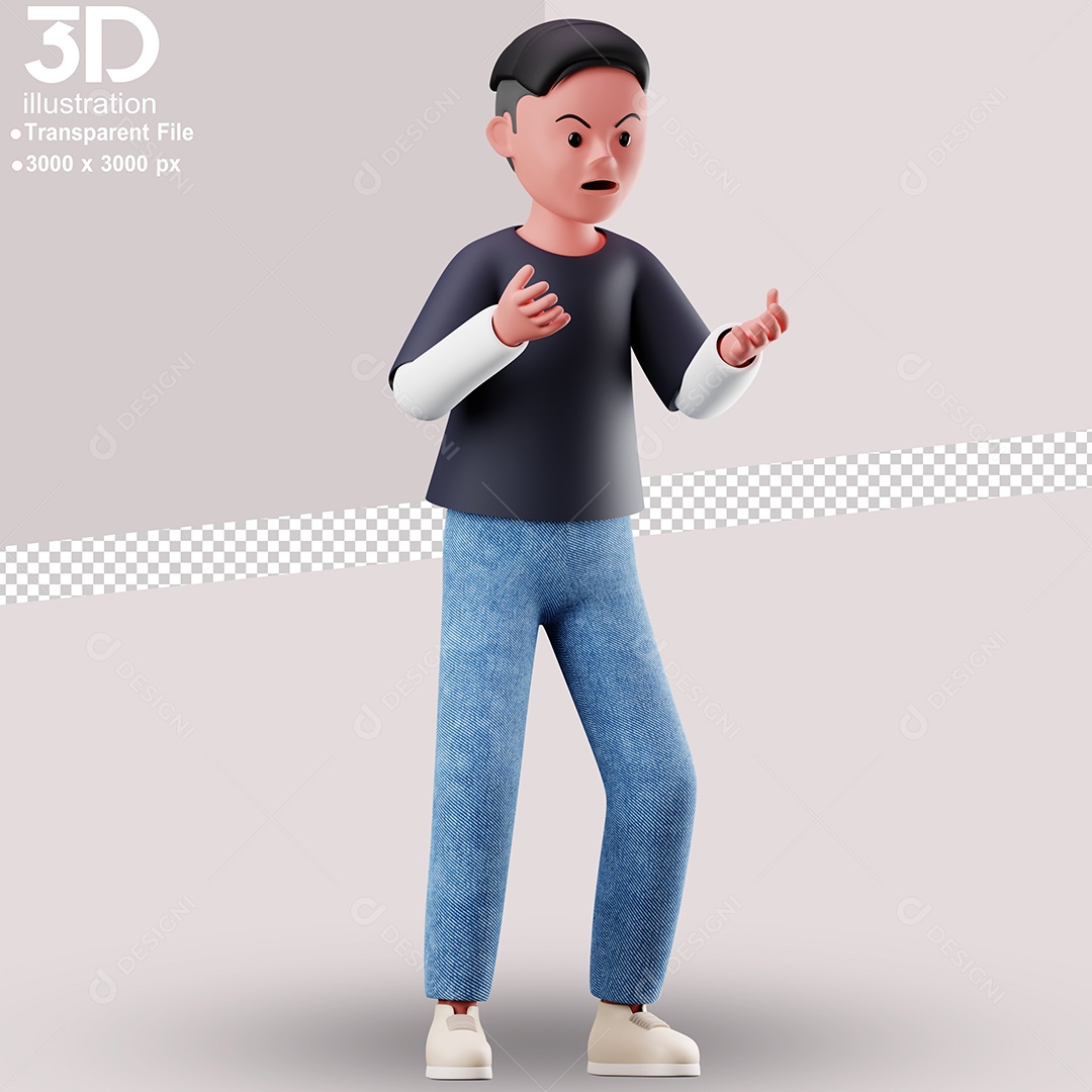 Personagem Com Raiva Elemento 3D para Composição PSD