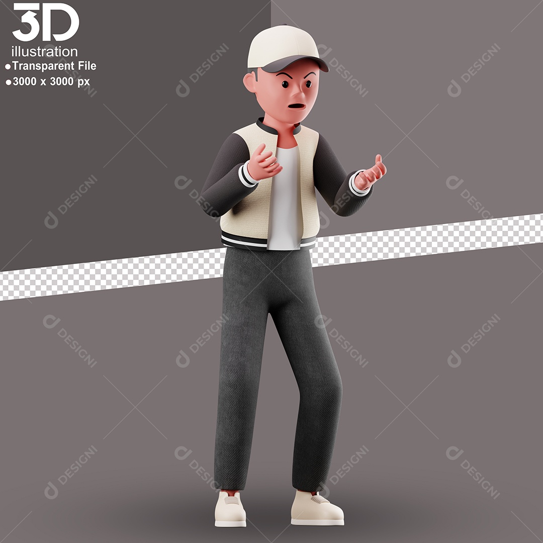 Personagem de Boné Com Raiva Elemento 3D para Composição PSD