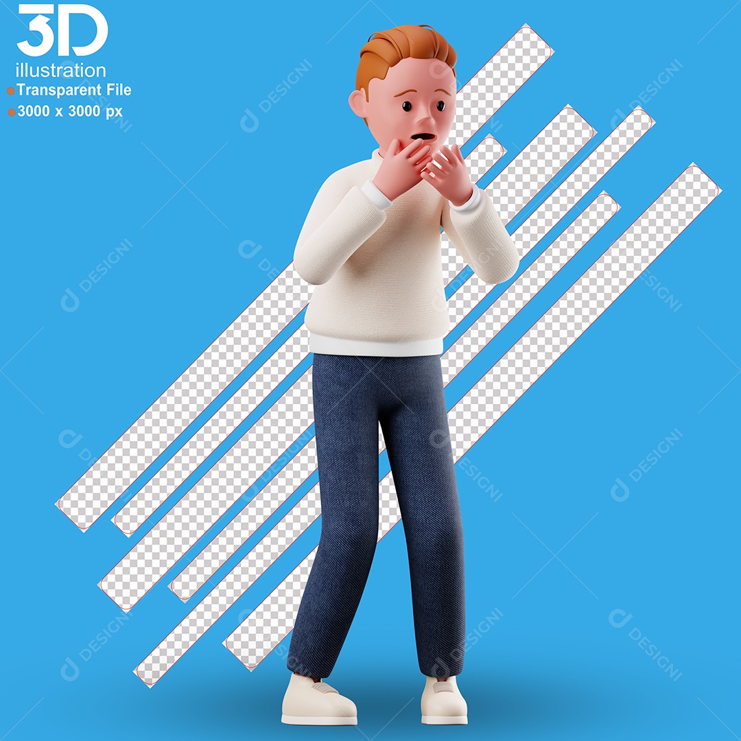 Personagem Preocupado Elemento 3D para Composição PSD