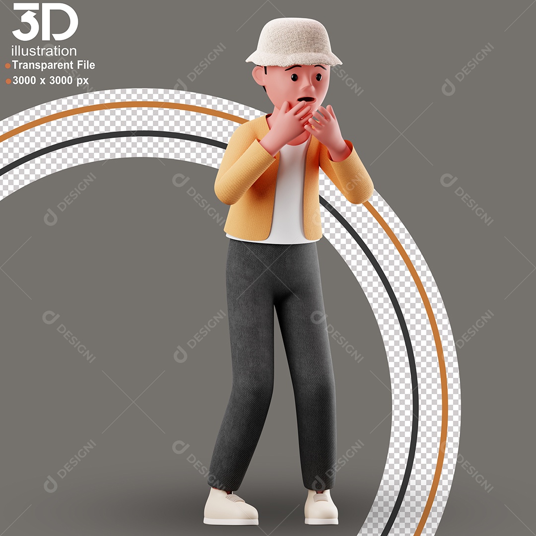 Personagem Preocupado Elemento 3D para Composição PSD
