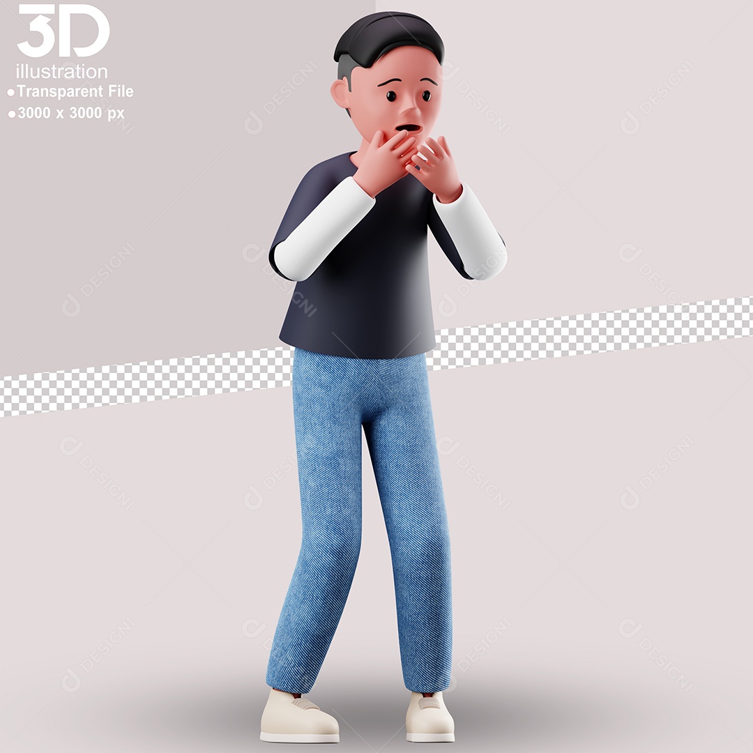 Personagem Preocupado Elemento 3D para Composição PSD