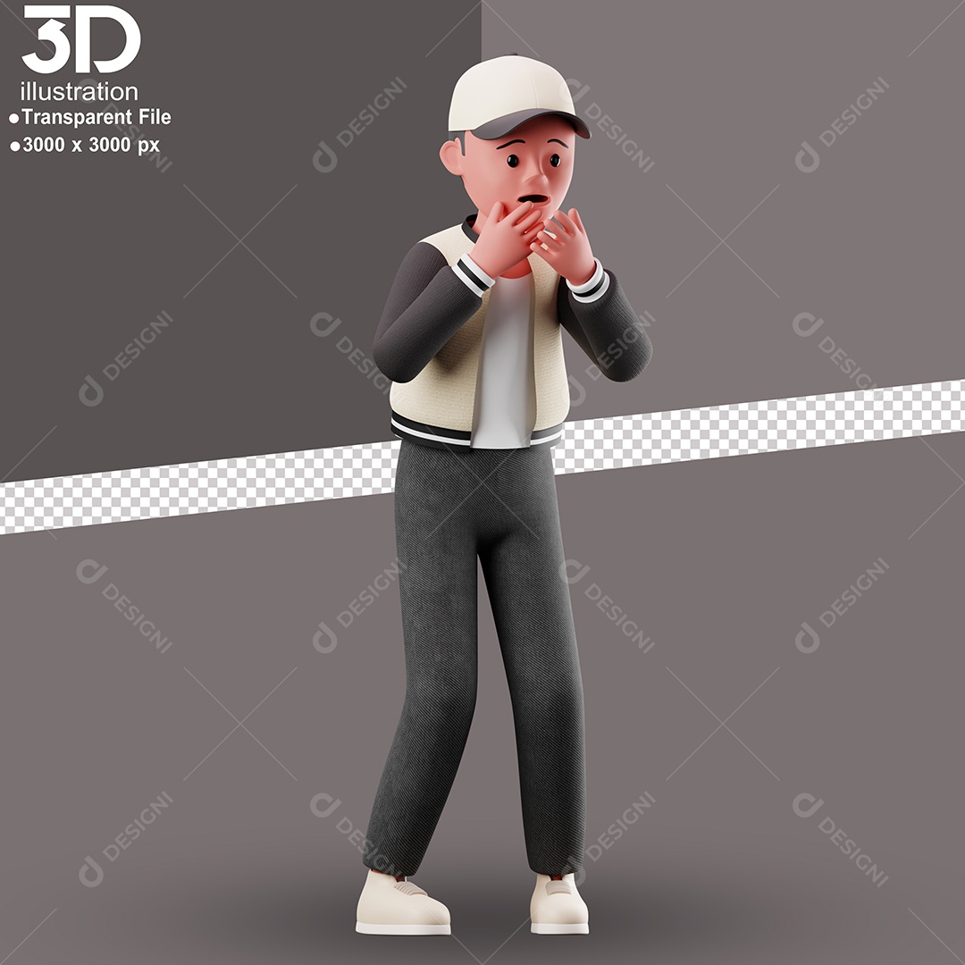 Personagem de Boné Preocupado Elemento 3D para Composição PSD
