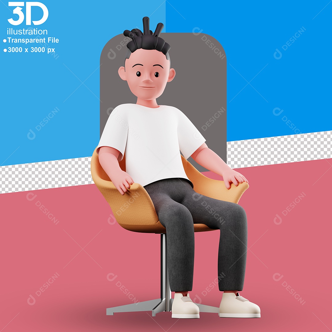 Personagem Sentado em Poltrona Elemento 3D para Composição PSD