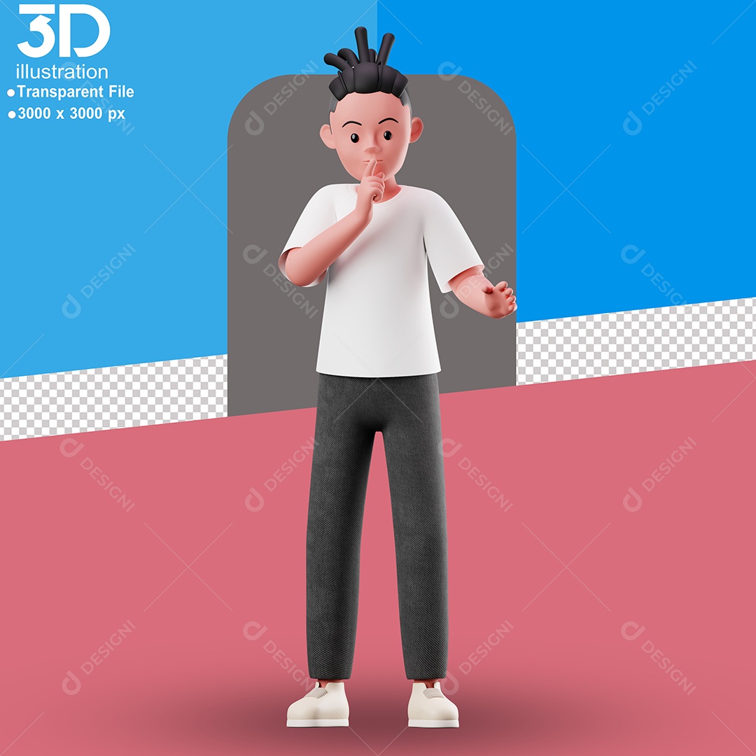 Personagem Fazendo Sinal de Silêncio Elemento 3D para Composição PSD