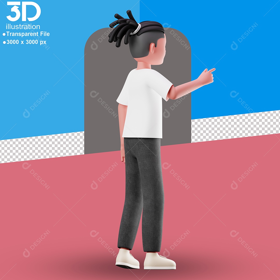 Personagem de Costas Apontando Elemento 3D para Composição PSD