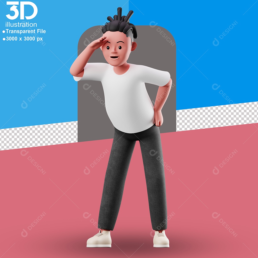 Personagem Avistando Algo Elemento 3D para Composição PSD