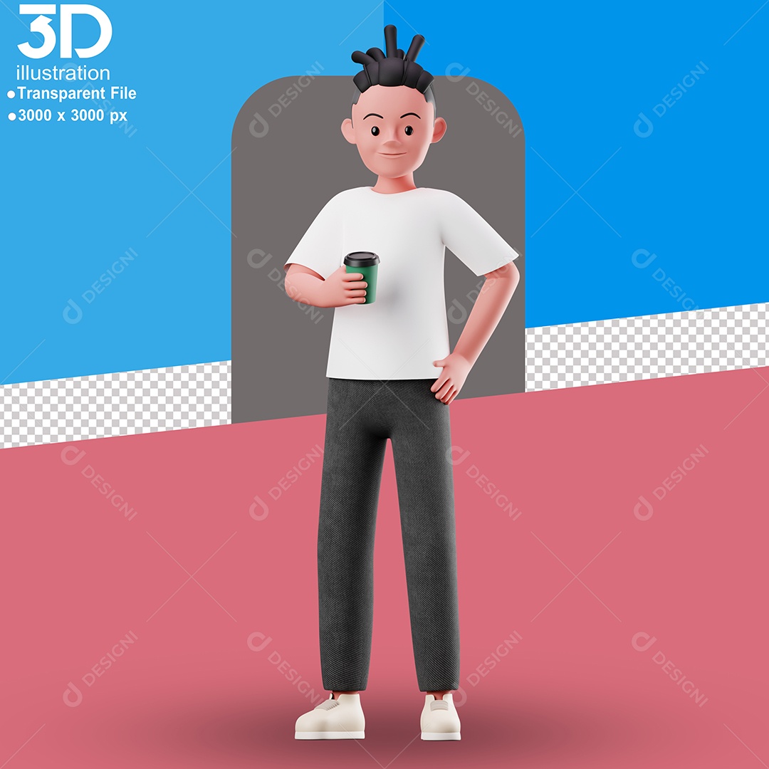 Personagem Com Telefone na Mão Elemento 3D para Composição PSD