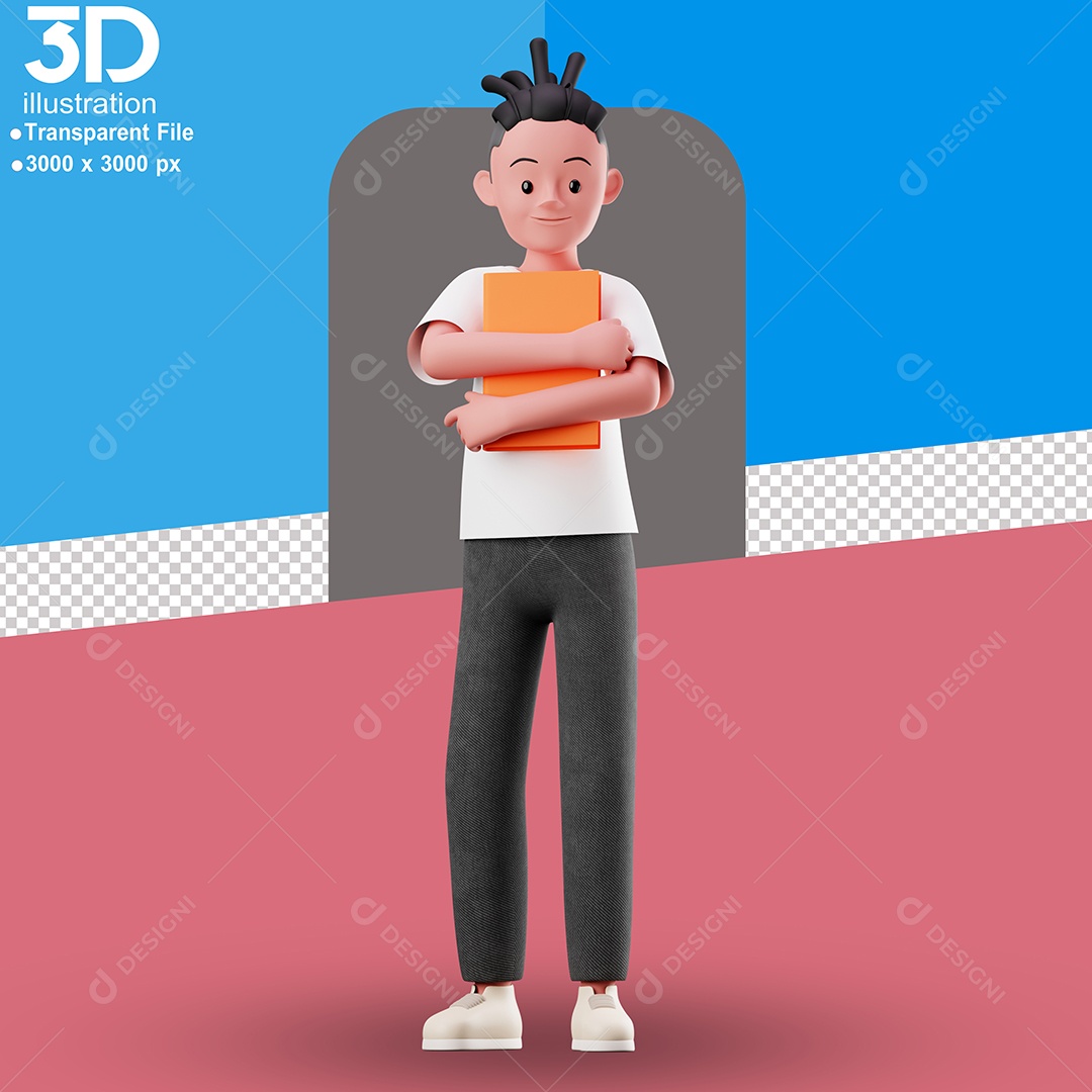 Personagem Segurando Envelope Elemento 3D para Composição PSD