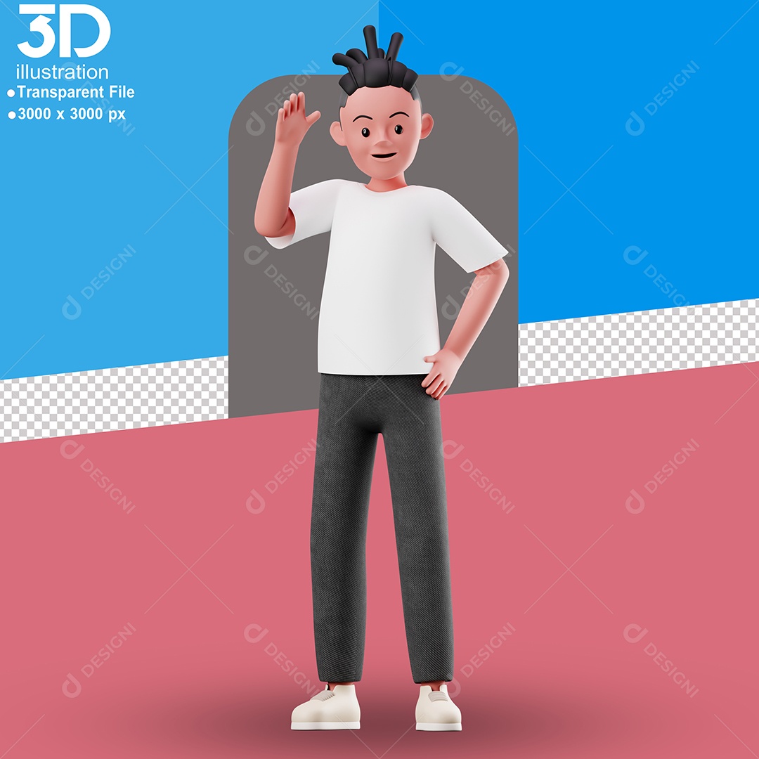 Personagem Dando Tchau Elemento 3D para Composição PSD