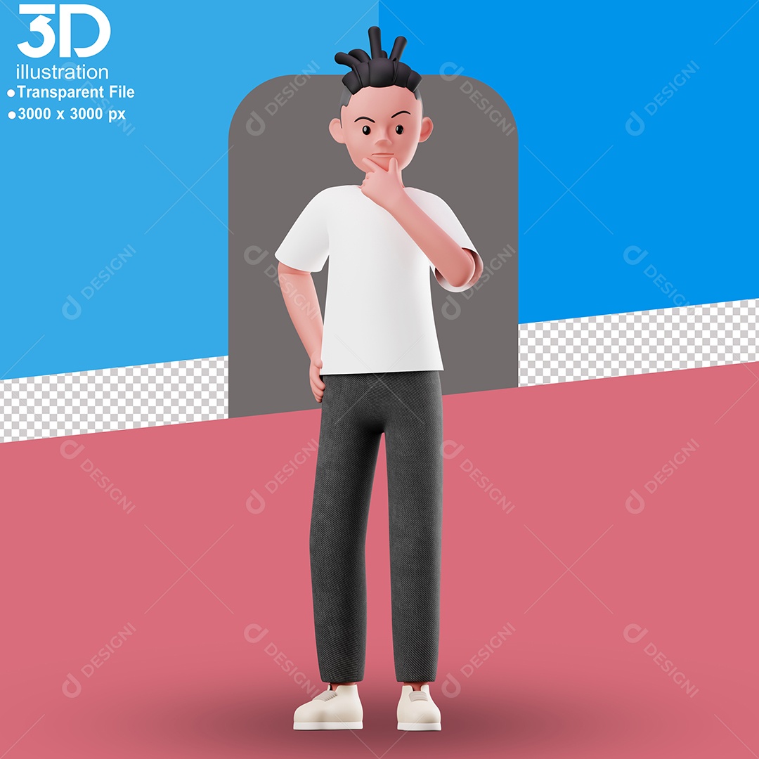 Personagem Pensativo  Elemento 3D para Composição PSD