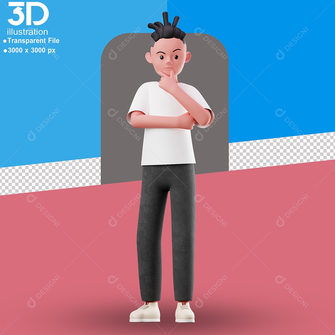 Personagem Pensativo Elemento 3D para Composição PSD