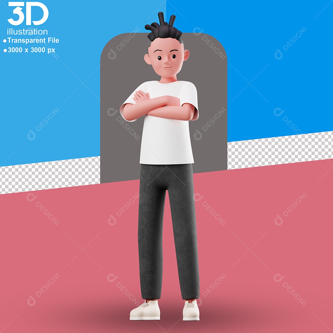 Personagem de Braços Cruzados Elemento 3D para Composição PSD