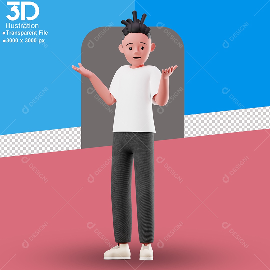 Personagem Com Braços Abertos com Expressão de Questionamento Elemento 3D para Composição PSD