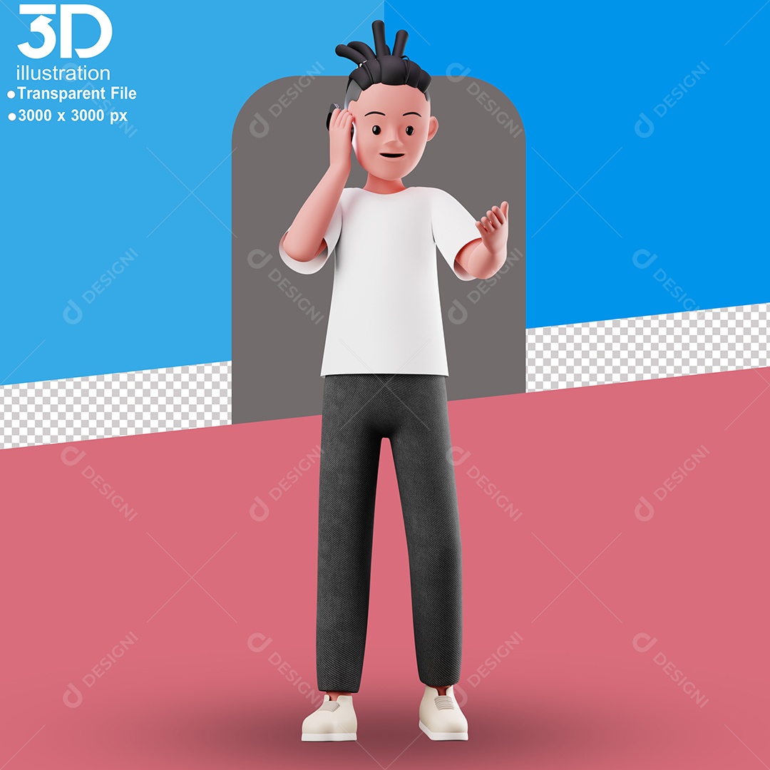 Personagem Falando em Telefone Elemento 3D para Composição PSD