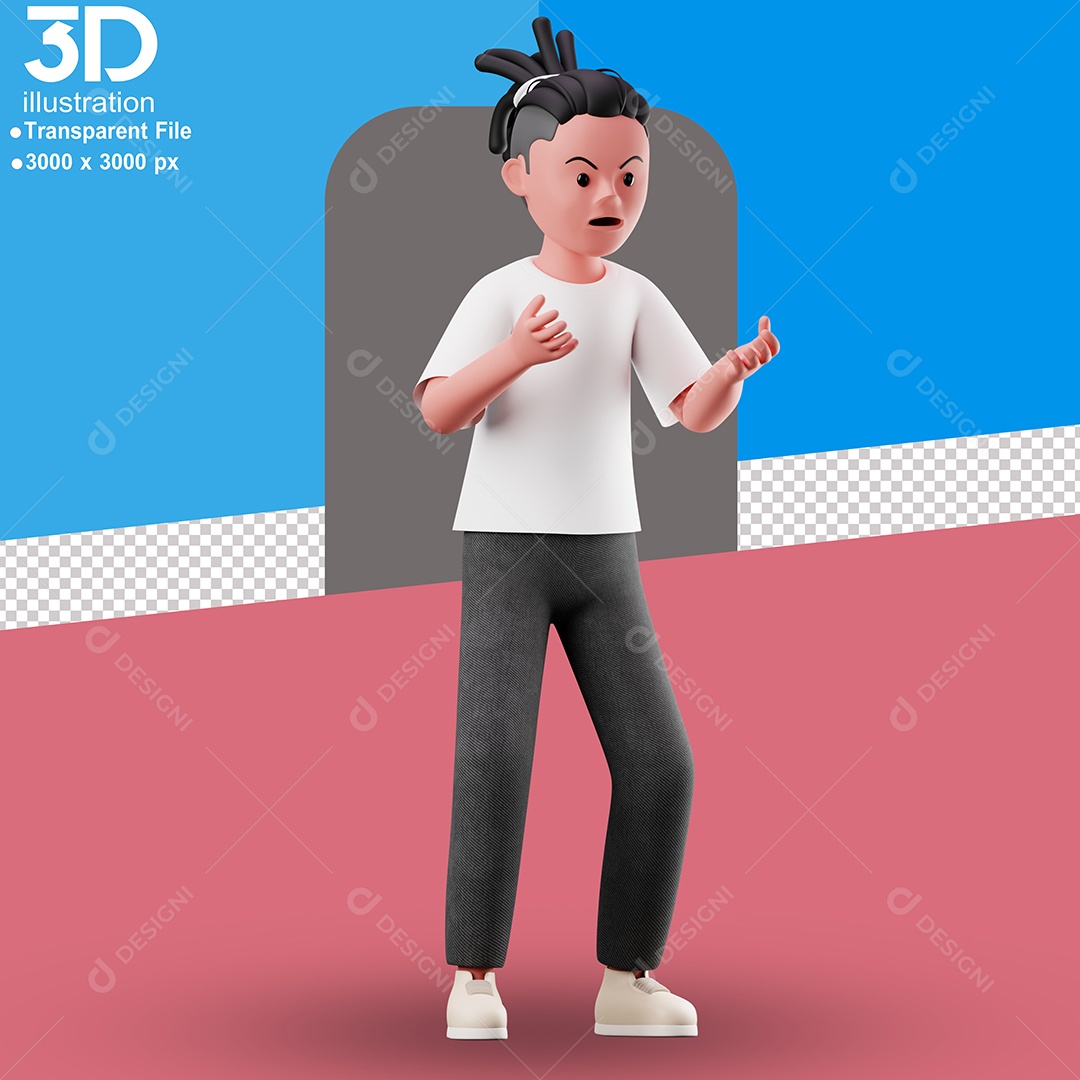 Personagem Com Raiva Elemento 3D para Composição PSD