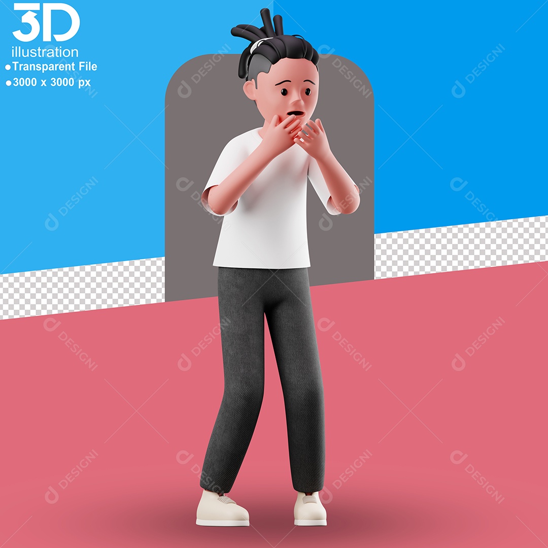 Personagem Preocupado Elemento 3D para Composição PSD